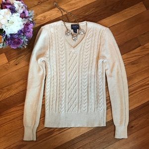 Chaps V-neck Sweater Cream - Gold Sparkle Accents